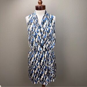 White House Black Market NWT Multi-color Geometric Squares Faux wrap dress Sz 4